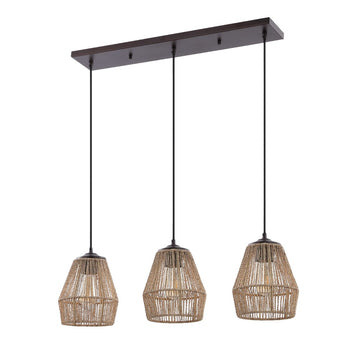 Ibiza Island 30" Seagrass/Metal Bohemian Coastal LED Pendant - JONATHAN Y